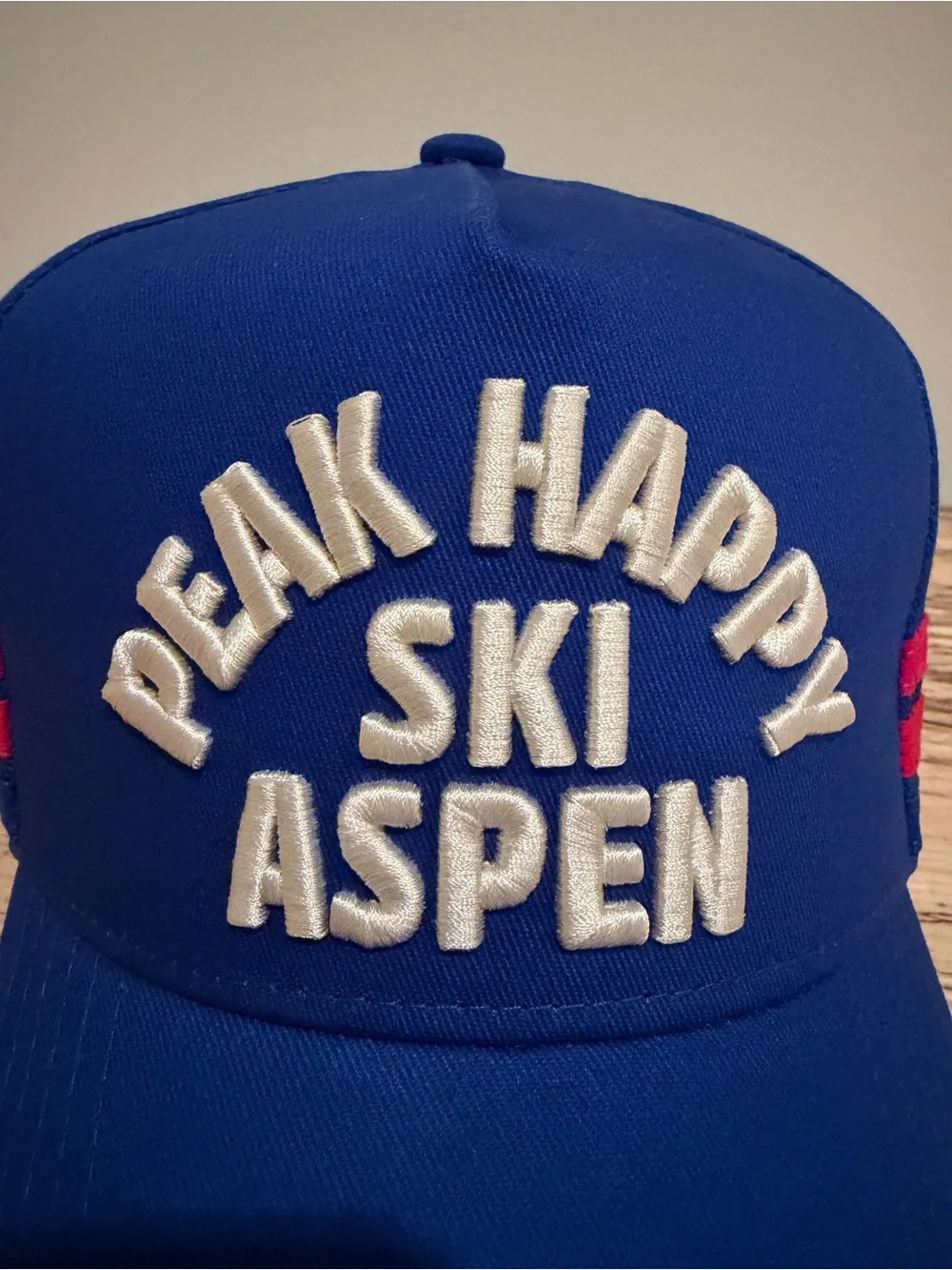 Anthropologie Peak Happy Ski Aspen Blue Cap with Red Accents